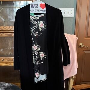 Charter Club Black Sweater with Floral Design